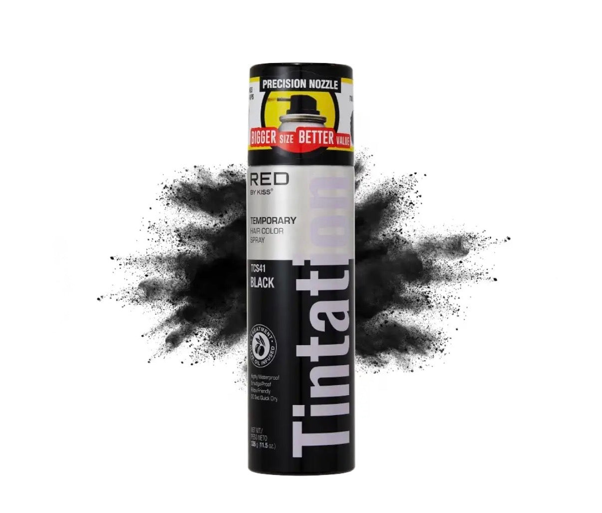 RED By KISS Tintation Temporary Hair Color Spray, Extra Large Size, Instant Gray Root Cover Up, Water-Resistant, Smudge-Proof, Hairline & Barber Touch-up, Quick Dry (Black 11.5 oz